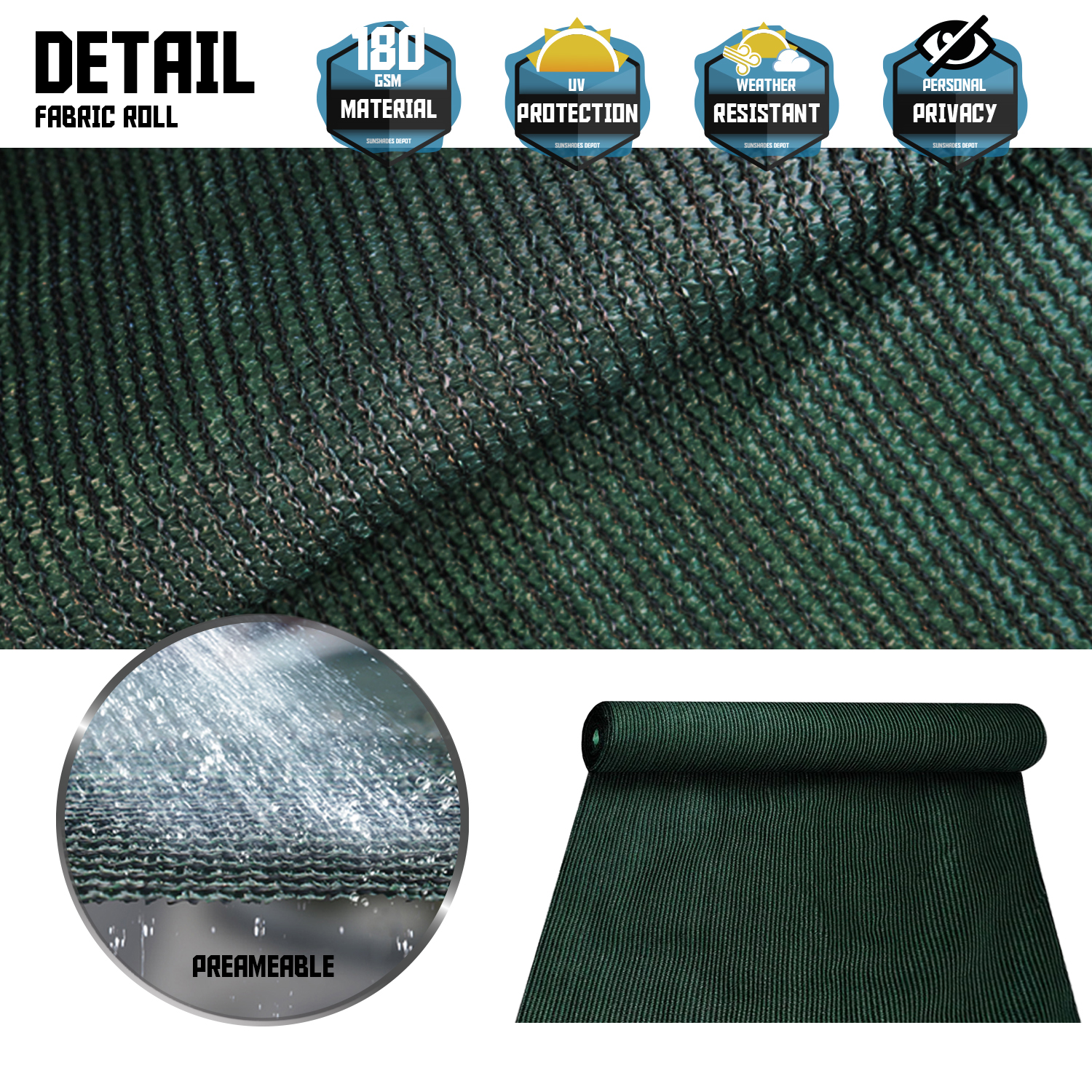 Custom 6'FT Green Fabric Roll Fence Privacy Sun Wind Screen UV Block Shade Cloth 